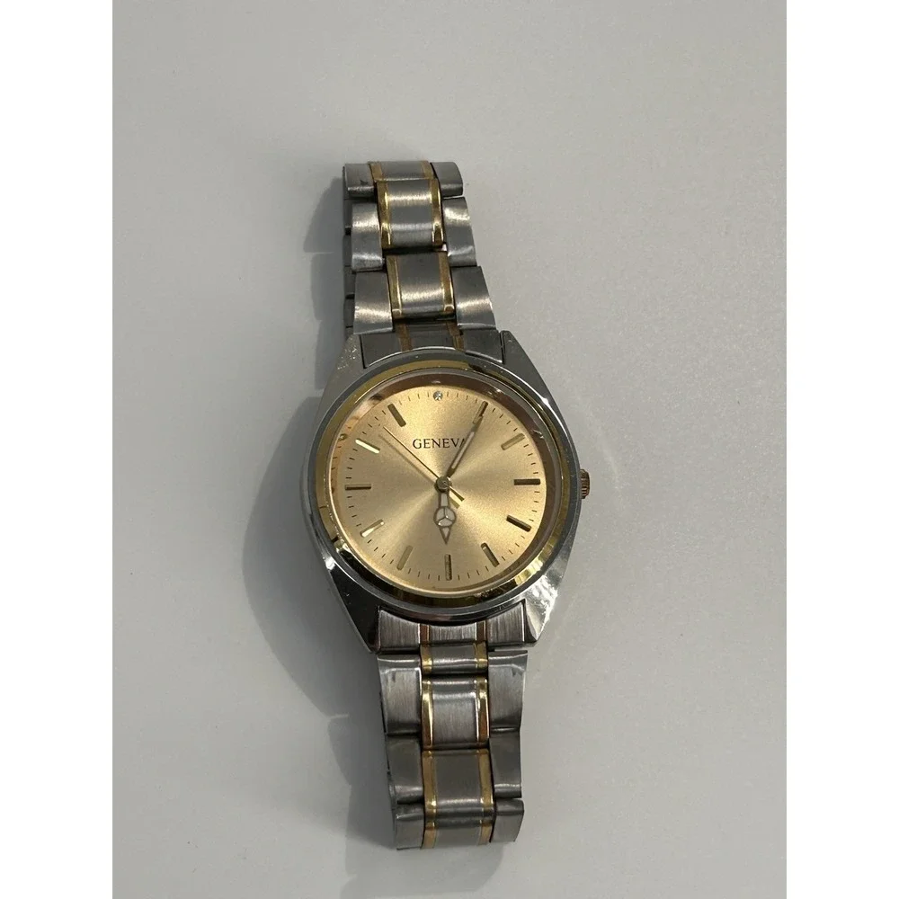 Geneva Two Tone Metal Band Gold‎ Dial Quartz Mens Watch